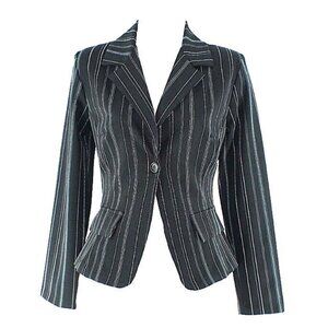 Modern Essentials Sz 5 Black Aqua Multi Stripe Polyester Spandex Jacket